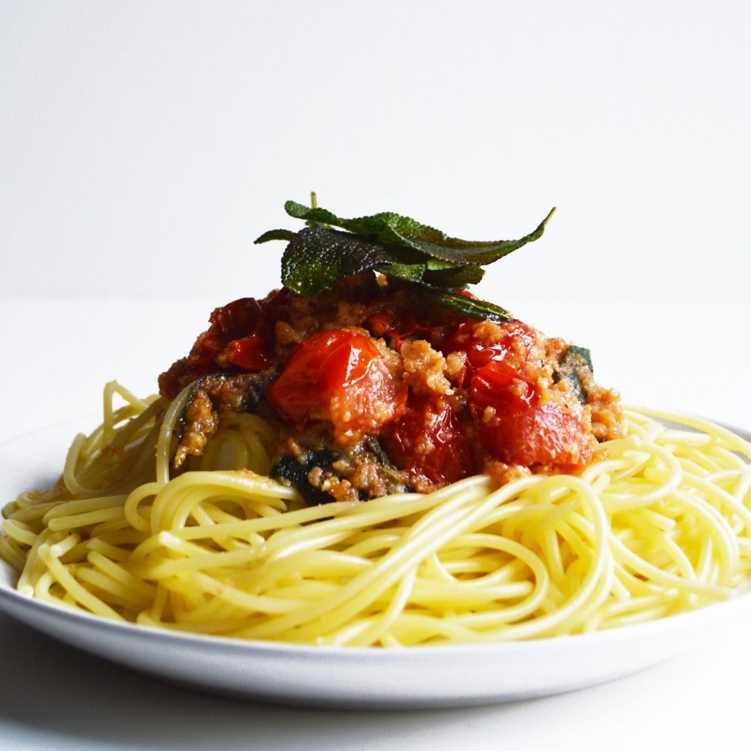 Creamy Vegan Tomato Sage Spaghetti
