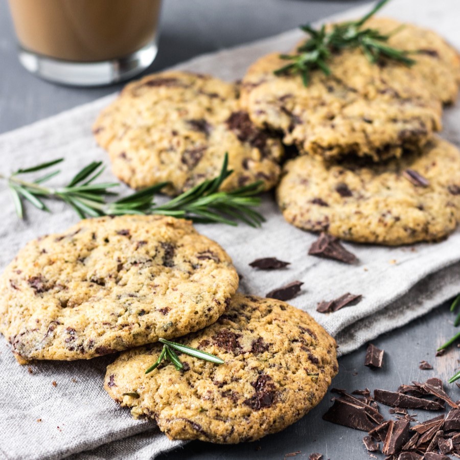 Vegan Salted Chocolate Chip & Rosemary Cookies
